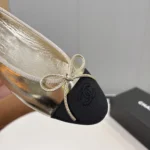 Chanel Women Ballet Flats Laminated Lambskin & Grosgrain-Light Gold G02819