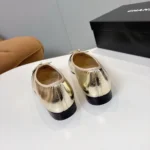 Chanel Women Ballet Flats Laminated Lambskin & Grosgrain-Light Gold G02819