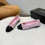 Chanel Women Ballet Flats Tweed & Grosgrain-Pink G02819