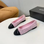Chanel Women Ballet Flats Tweed & Grosgrain-Pink G02819