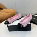 Chanel Women Ballet Flats Tweed & Grosgrain-Pink G02819