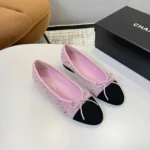 Chanel Women Ballet Flats Tweed & Grosgrain-Pink G02819