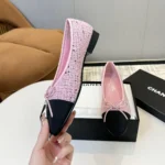 Chanel Women Ballet Flats Tweed & Grosgrain-Pink G02819