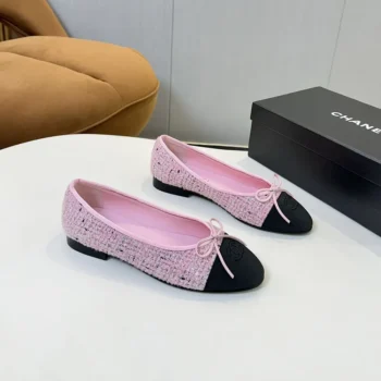 Chanel Women Ballet Flats Tweed & Grosgrain-Pink G02819