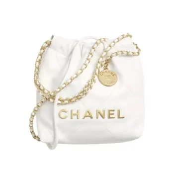 Chanel Women CC 22 Mini Handbag Shiny Calfskin Gold-Tone Metal-White