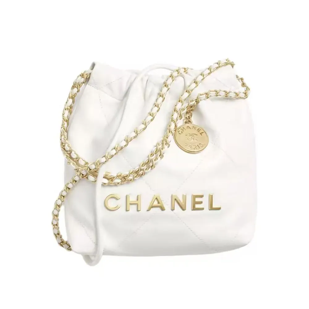 Chanel Women CC 22 Mini Handbag Shiny Calfskin Gold-Tone Metal-White (1) Chanel Women CC 22 Mini Handbag Shiny Calfskin Gold-Tone Metal-White