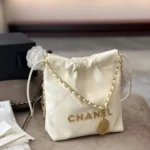 Chanel Women CC 22 Mini Handbag Shiny Calfskin Gold-Tone Metal-White