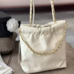 Chanel Women CC 22 Mini Handbag Shiny Calfskin Gold-Tone Metal-White