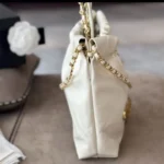 Chanel Women CC 22 Mini Handbag Shiny Calfskin Gold-Tone Metal-White