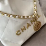 Chanel Women CC 22 Mini Handbag Shiny Calfskin Gold-Tone Metal-White