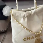 Chanel Women CC 22 Mini Handbag Shiny Calfskin Gold-Tone Metal-White