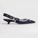 Chanel Women J'Adior Slingback Pump Blue Dior Oblique Embroidered Cotton and White Lace