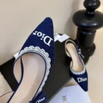 Dior Women J'Adior Slingback Pump Blue Dior Oblique Embroidered Cotton and White Lace