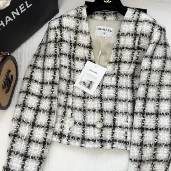 Chanel Women Jacket Silk Cotton Tweed-White