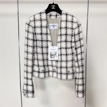 Chanel Women Jacket Silk Cotton Tweed-White