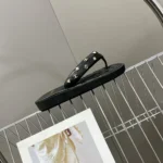 Chanel Women Lambskin Quilted Padded Charms Thong Sandals-Black