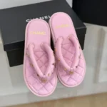 Chanel Women Lambskin Quilted Padded Charms Thong Sandals-Pink
