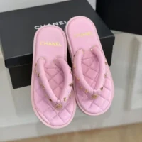 Chanel Women Lambskin Quilted Padded Charms Thong Sandals-Pink