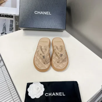 Chanel Women Lambskin Quilted Padded Charms Thong Sandals-Sandy