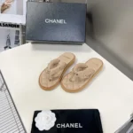 Chanel Women Lambskin Quilted Padded Charms Thong Sandals-Sandy