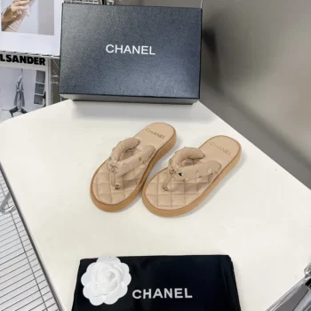 Chanel Women Lambskin Quilted Padded Charms Thong Sandals-Sandy