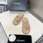 Chanel Women Lambskin Quilted Padded Charms Thong Sandals-Sandy