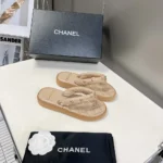 Chanel Women Lambskin Quilted Padded Charms Thong Sandals-Sandy