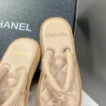 Chanel Women Lambskin Quilted Padded Charms Thong Sandals-Sandy