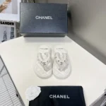 Chanel Women Lambskin Quilted Padded Charms Thong Sandals-White