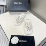 Chanel Women Lambskin Quilted Padded Charms Thong Sandals-White