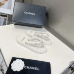 Chanel Women Lambskin Quilted Padded Charms Thong Sandals-White