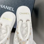 Chanel Women Lambskin Quilted Padded Charms Thong Sandals-White