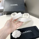 Chanel Women Lambskin Quilted Padded Charms Thong Sandals-White