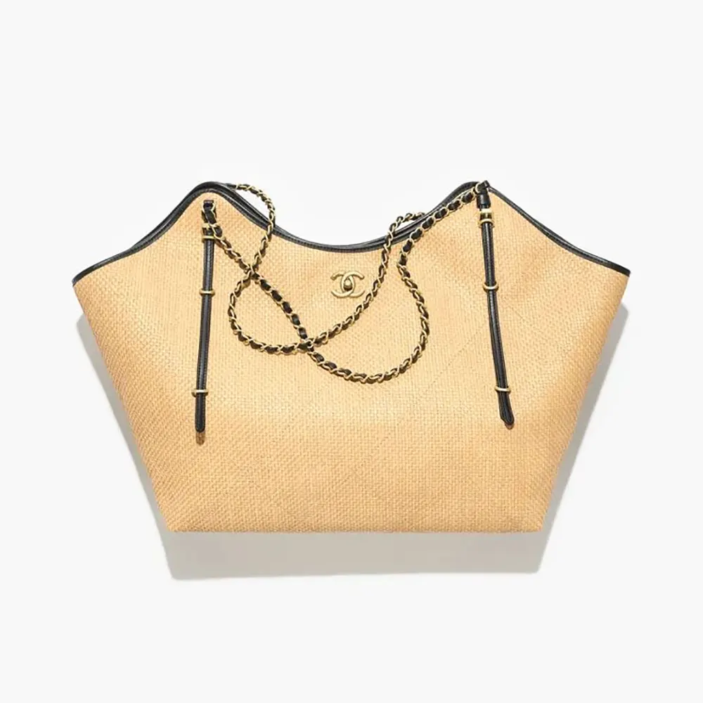 Chanel Women Maxi Shopping Bag Braided Raffia Calfskin & Gold-Tone Metal-Dark Beige (1) Chanel Women Maxi Shopping Bag Braided Raffia Calfskin & Gold-Tone Metal-Dark Beige