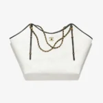 Chanel Women Maxi Shopping Bag Braided Raffia Calfskin & Gold-Tone Metal-White