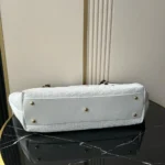 Chanel Women Maxi Shopping Bag Braided Raffia Calfskin & Gold-Tone Metal-White