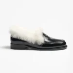 Chanel Women Moccasins Shiny Crumpled Lambskin & Shearling Lambskin-Black G46534