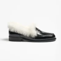 Chanel Women Moccasins Shiny Crumpled Lambskin & Shearling Lambskin-Black G46534