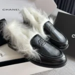 Chanel Women Moccasins Shiny Crumpled Lambskin & Shearling Lambskin-Black G46534