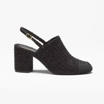 Chanel Women Slingbacks Cotton Tweed & Grosgrain-Black G46865