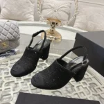 Chanel Women Slingbacks Cotton Tweed & Grosgrain-Black G46865
