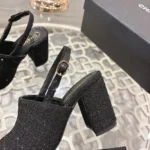 Chanel Women Slingbacks Cotton Tweed & Grosgrain-Black G46865