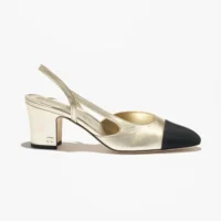 Chanel Women Slingbacks Laminated Lambskin & Grosgrain-Light Gold G31318