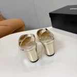 Chanel Women Slingbacks Laminated Lambskin & Grosgrain-Light Gold G31318