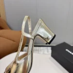 Chanel Women Slingbacks Laminated Lambskin & Grosgrain-Light Gold G31318