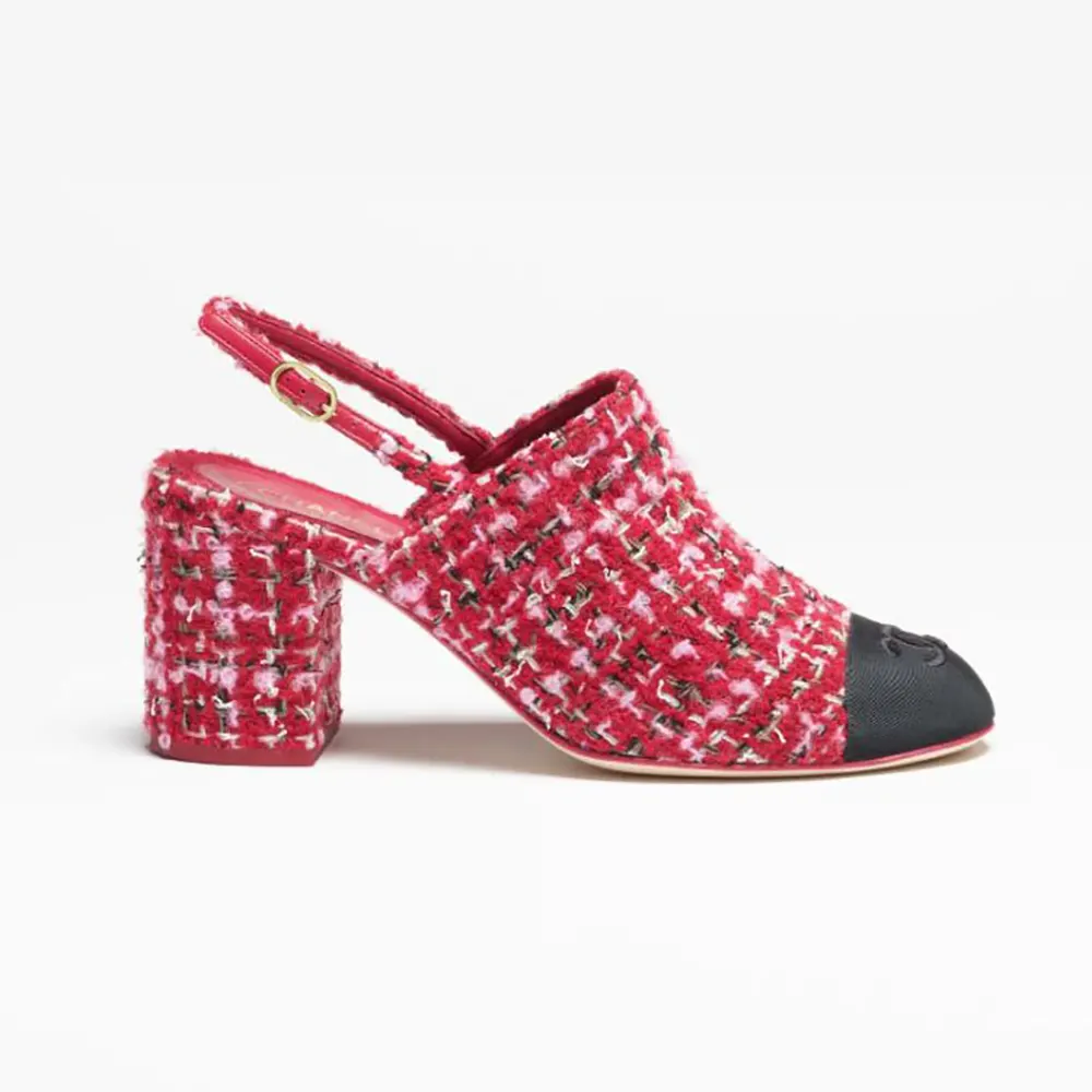 Chanel Women Slingbacks Tweed & Grosgrain-Red G46865 (1) Chanel Women Slingbacks Tweed & Grosgrain-Red G46865