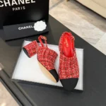 Chanel Women Slingbacks Tweed & Grosgrain-Red G46865