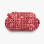 Chanel Women Small Bowling Bag Tweed & Gold-Tone Metal-Red