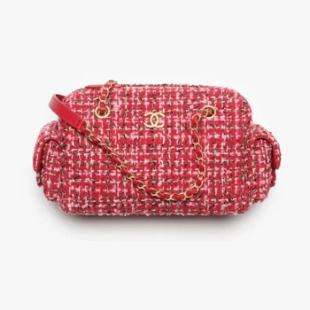 Chanel Women Small Bowling Bag Tweed & Gold-Tone Metal-Red