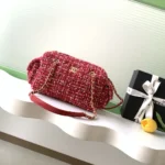 Chanel Women Small Bowling Bag Tweed & Gold-Tone Metal-Red